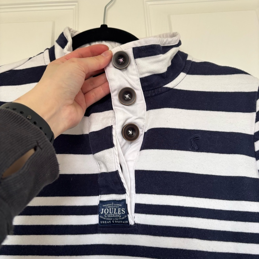 Joules Women's Navy Blue White Striped Deck Shirt Size US 10 - Picture 2 of 8